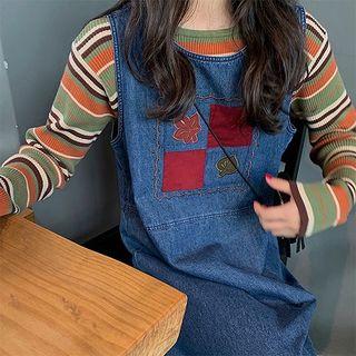 Striped Knit Top / Denim Midi Jumper Dress