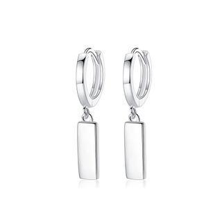Sterling Silver Simple Fashion Geometric Rectangular Stud Earrings Silver - One Size