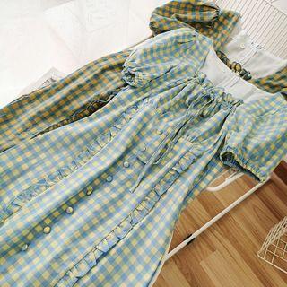 Plaid Square-neck Maxi Dress