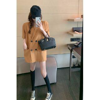 Short-sleeve Double-breasted Blazer Camel - One Size