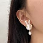 Rabbit Faux Pearl Dangle Earring 1 Pair - Gold & White - One Size
