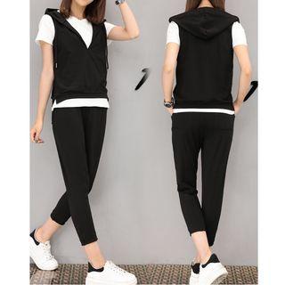 Set: Hooded Vest + Short-sleeve T-shirt + Pants