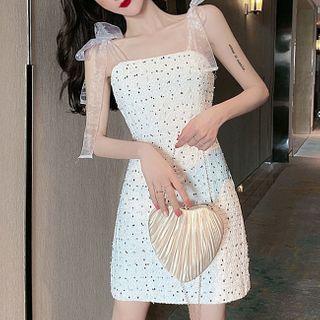 Spaghetti Strap Dotted Mini Sheath Dress As Shown In Figure - One Size