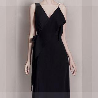 Asymmetric Shoulder Beaded Midi Dress