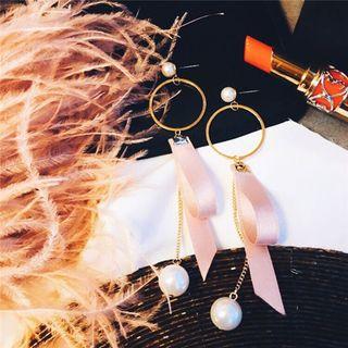 Faux-pearl Ribbon Drop Earrings