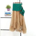 Tie-waist Asymmetric Dotted Chiffon Skirt Khaki - One Size