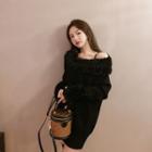 Off-shoulder Long-sleeve Knit Dress Dress - One Size