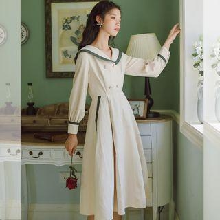 Sailor Collared Long-sleeve Midi A-line Dress