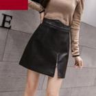Irregular Faux Leather A-line Mini Skirt