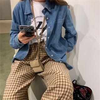 Long-sleeve Washed Loose-fit Denim Shirt As Figure - One Size