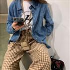 Long-sleeve Washed Loose-fit Denim Shirt As Figure - One Size