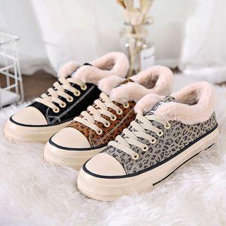 Leopard Print Faux Suede Fleece-lined Sneakers