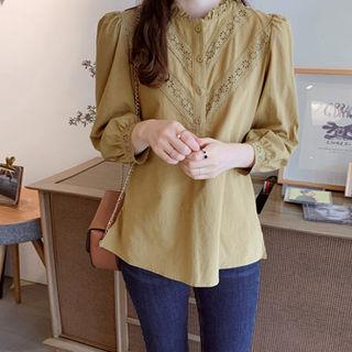 Frilled-collar Perforated-detail Blouse