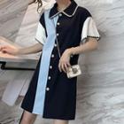 Short-sleeve Color Block Mini Polo Dress