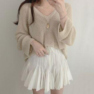 Sheer V-neck Sweater Almond - One Size