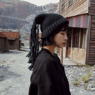 Tassel Knit Beanie Black - M