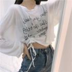 Long-sleeve Letter Printed Lace-up Top
