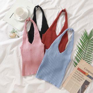 Sleeveless V-neck Knit Open Back Top