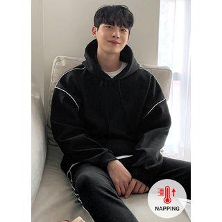 Piped Fleece-lined Boxy Hoodie