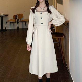 Square-neck Long-sleeve Midi A-line Skirt