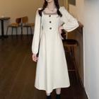 Square-neck Long-sleeve Midi A-line Skirt