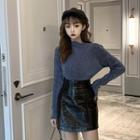Plain Slim-fit Long-sleeve Knit Pullover
