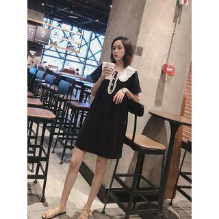 Short-sleeve Frill Trim Wide Collar Mini Dress