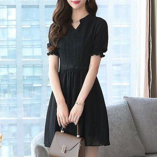 Short-sleeve Split-neck Mini A-line Dress