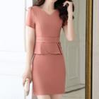Short-sleeve Plain Peplum Dress