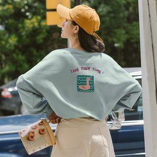Long-sleeve Duck Print Loose-fit T-shirt