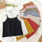 Single-breasted Striped V-neck Sleeveless Top