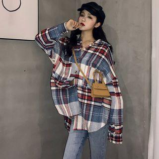 Plaid Woolen Long-sleeve Loose-fit Shirt