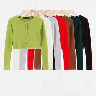 Long-sleeve Cropped Button-up Knit Top