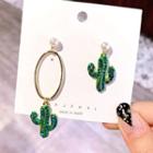 Non-matching Faux Pearl Rhinestone Cactus Dangle Earring 1 Pair - As Shown In Figure - One Size