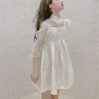 Mesh Blouse / Mini A-line Overall Dress