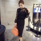 Set: Lace Long-sleeve Top + Skirt