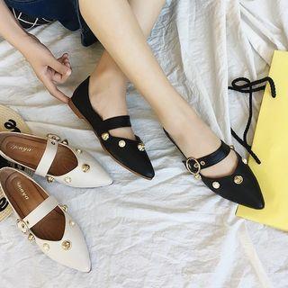 Beaded Pointed Buckled Flats