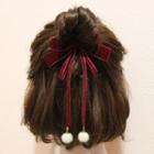Velvet Ribbon Bow & Pompom Hair Tie