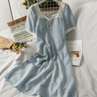 Embroidered Colorblock Midi Dress