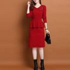 Set: Butterfly Embroidered Knit Top + A-line Knit Skirt