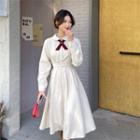 Color Block Collar Corduroy Lace-up Strap Long-sleeve Dress