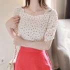 Square-neck Cherry-patterned Top