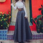 Set: Mock Neck Frilled Knit Top + Maxi Skirt
