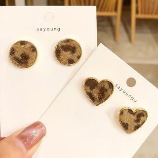 Leopard Print Chenille Heart / Circle Earring