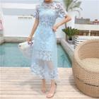 Crochet Lace Short-sleeve Midi Dress