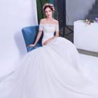 Off-shoulder Lace Panel Mermaid Wedding Dress