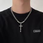 Cross Pendant Rhinestone Stainless Steel Necklace