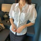 Sheer-yoke Elbow-sleeve Shirt