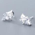 925 Sterling Silver Rhinestone Cat Earring S925 Silver - 1 Pair - Silver - One Size