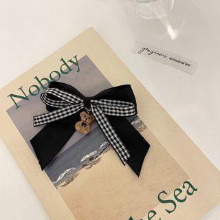 Bear Ribbon Hair Clip Black & White - One Size